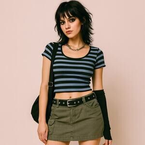 Joe Mini Cargo Skirt Size M 32" Green Low Rise Elastic Waist Grunge Vintage Y2K